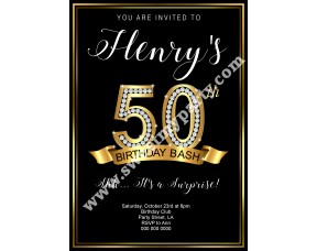 50th 60th 40th 30th Birthday Invitation,Gold Diamonds Birthday Invitation,(1ab)